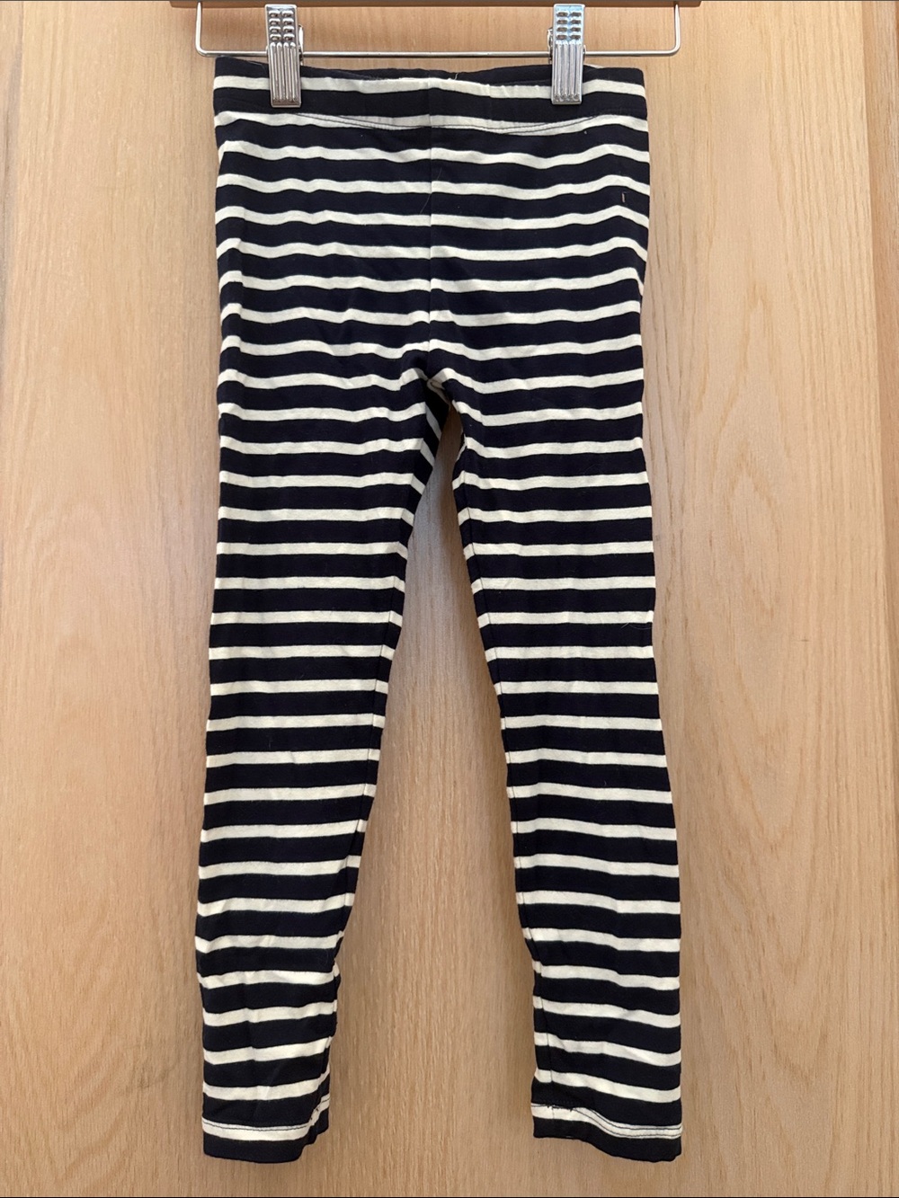 Kids Navy and White Striped Stretch Leggings